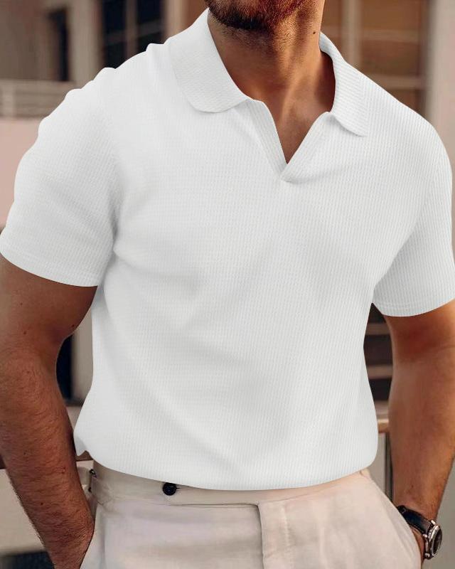 Polo Shirt Lapel V-neck Waffle Short Sleeve Men's T-shirt