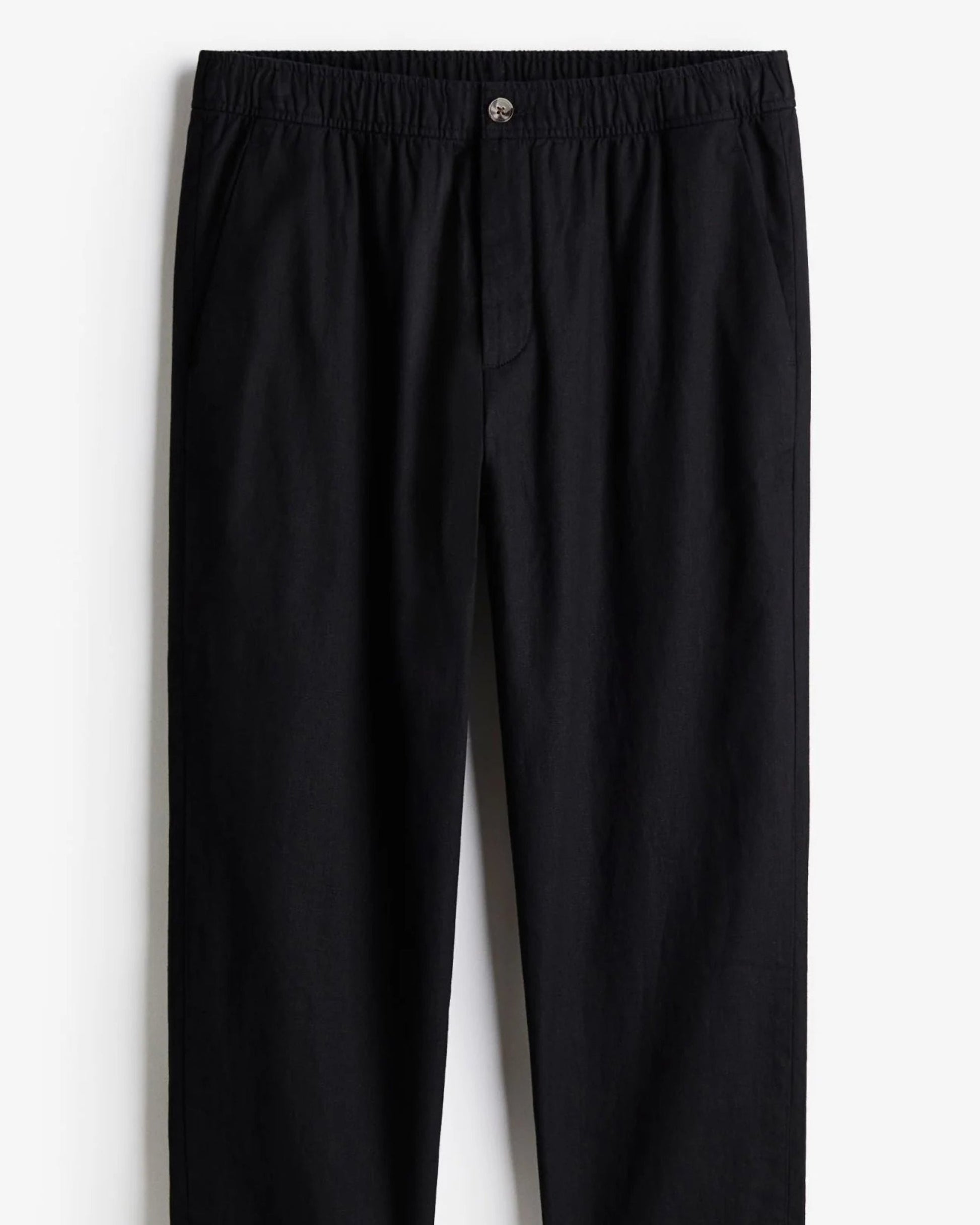 Men's black linen pants, front view – Grinenko & Co