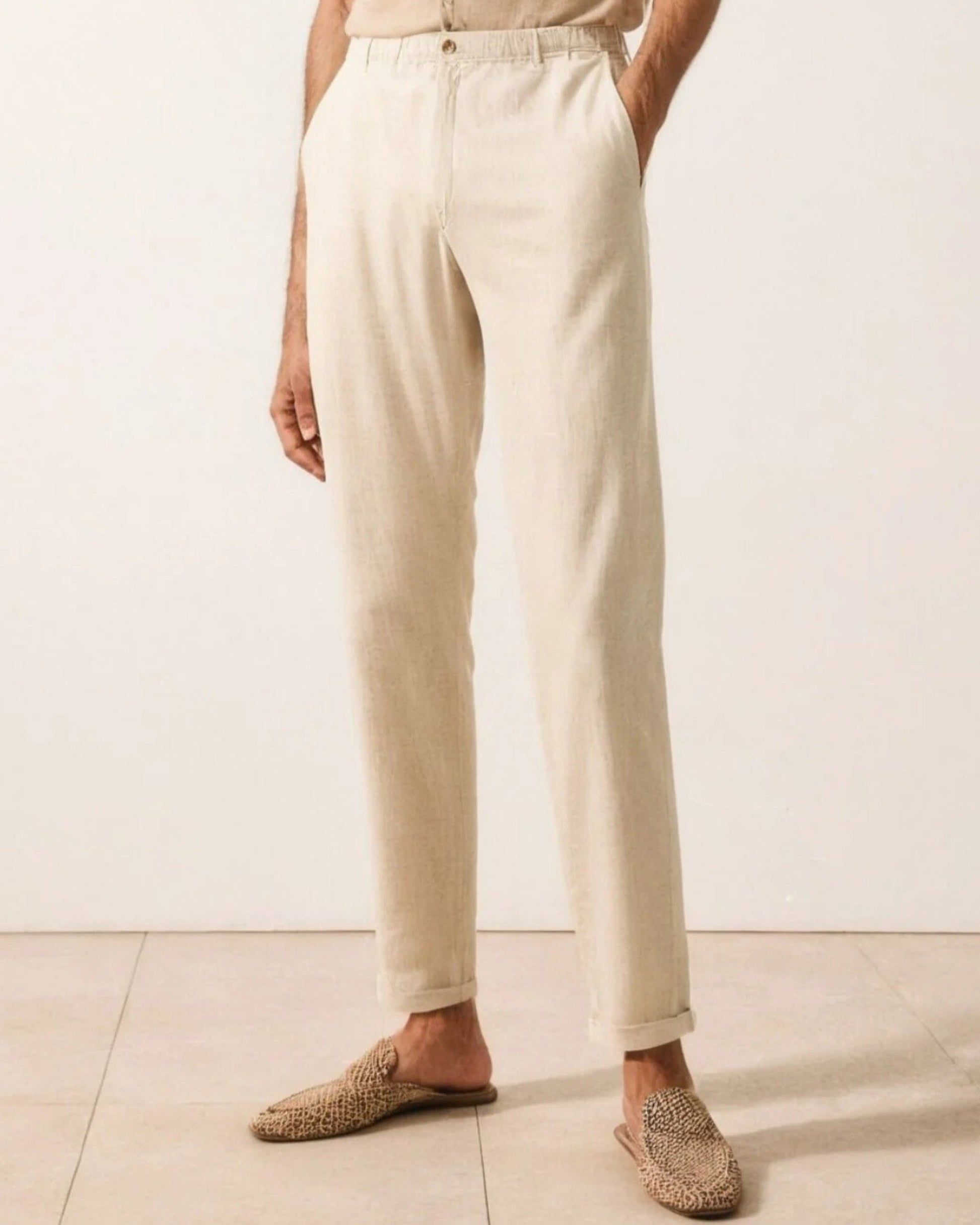 Folded men's white linen pants, solid color – Grinenko & Co