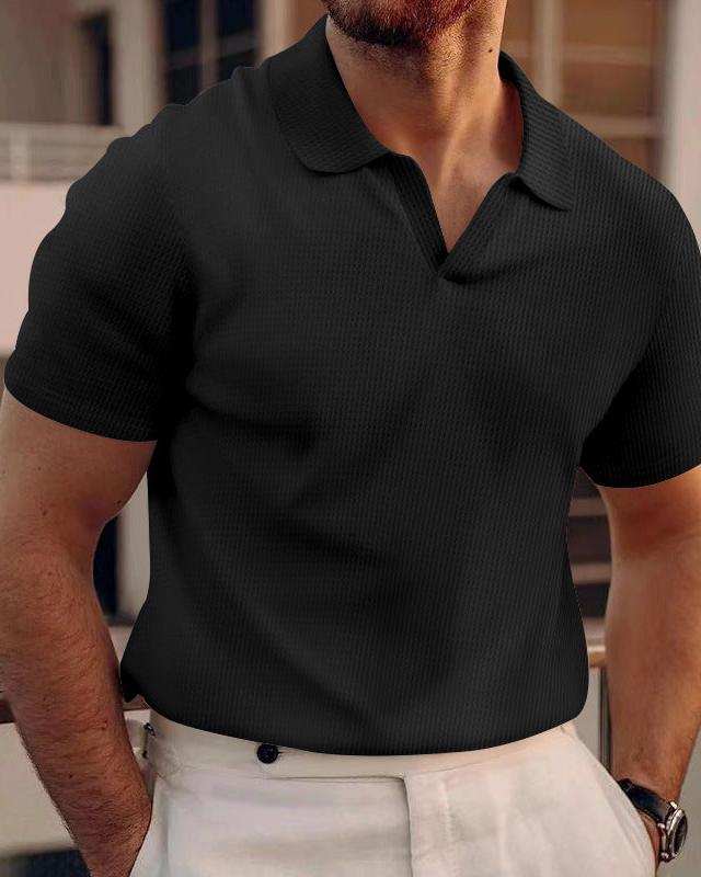 Polo Shirt Lapel V-neck Waffle Short Sleeve Men's T-shirt