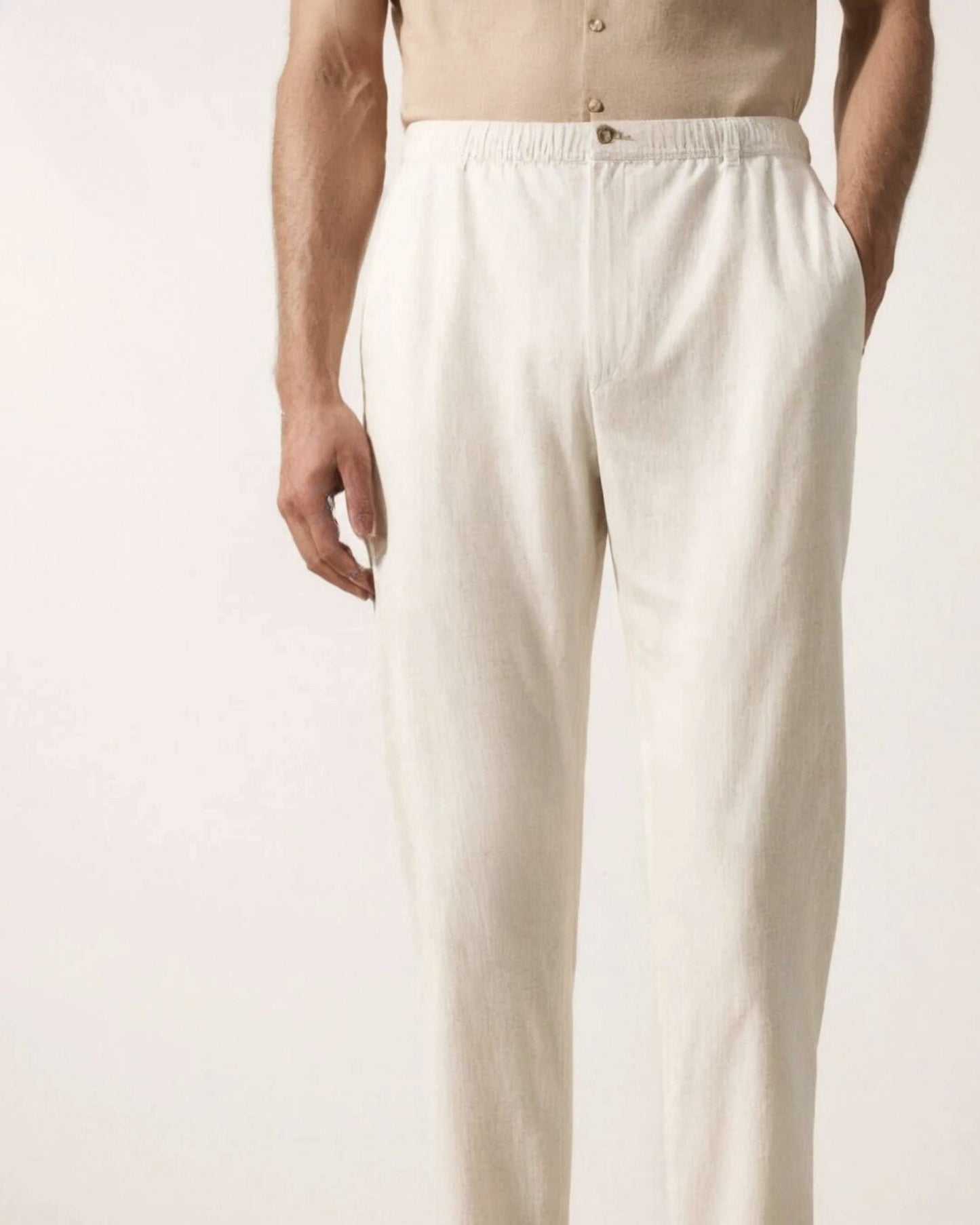 White linen pants for men, side view – Grinenko & Co