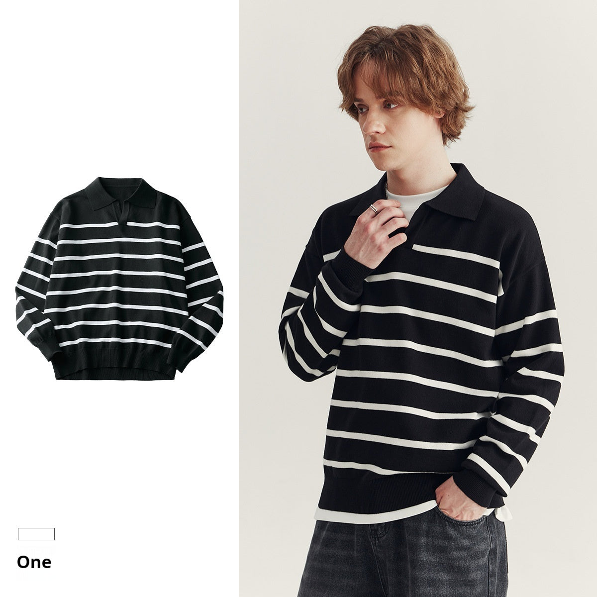 High-grade Loose Contrast Color Striped Sweater Long Sleeve Inner Wear Sweater For Men