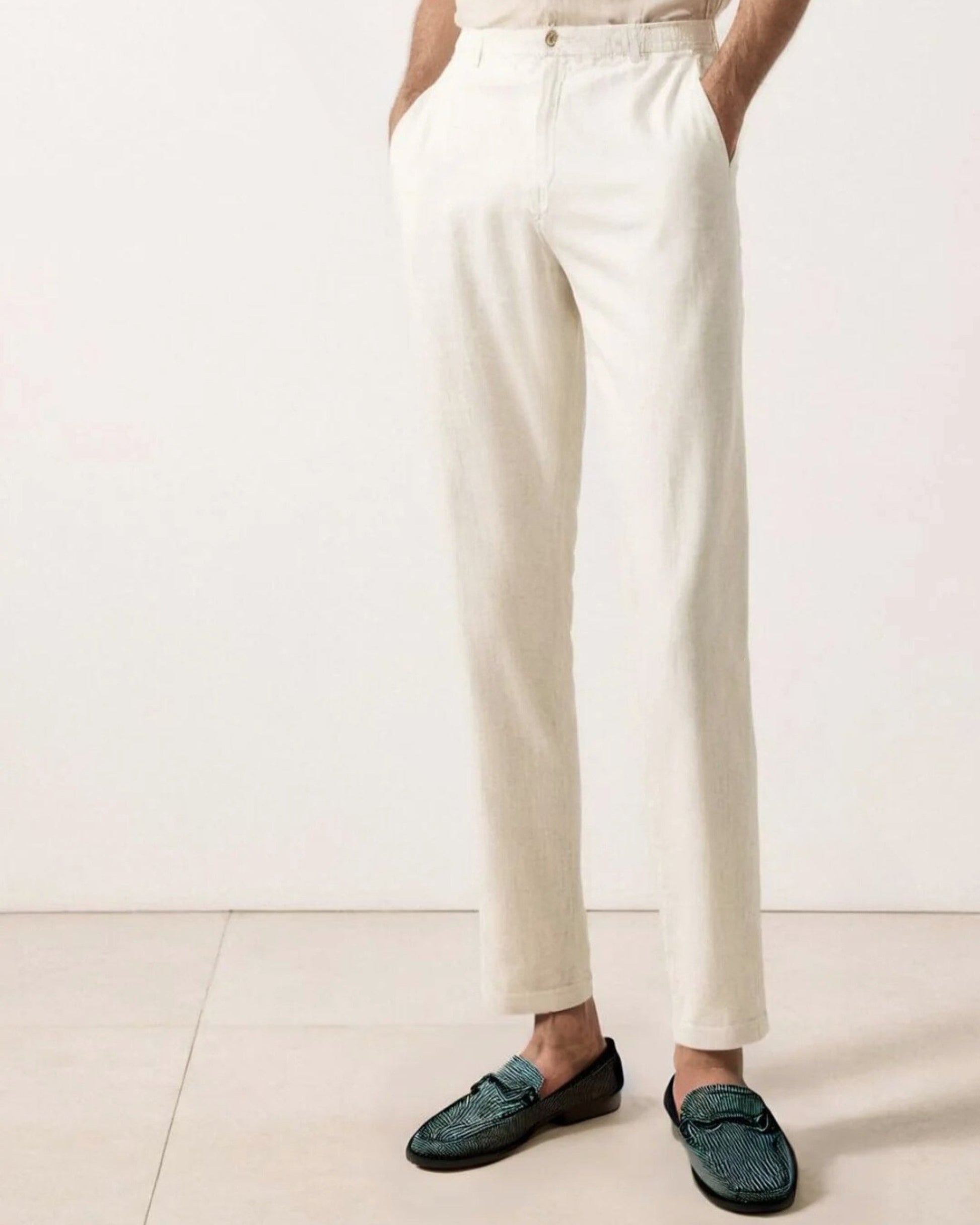 White pants styled with loafers, summer outfit – Grinenko & Co