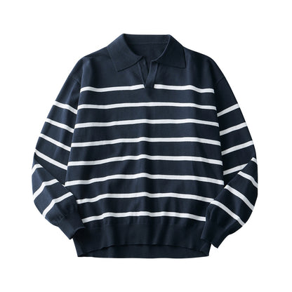 High-grade Loose Contrast Color Striped Sweater Long Sleeve Inner Wear Sweater For Men